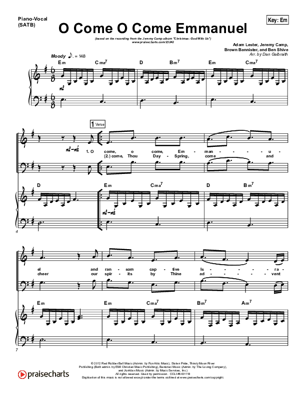 O Come O Come Emmanuel Piano/Vocal (SATB) (Jeremy Camp)
