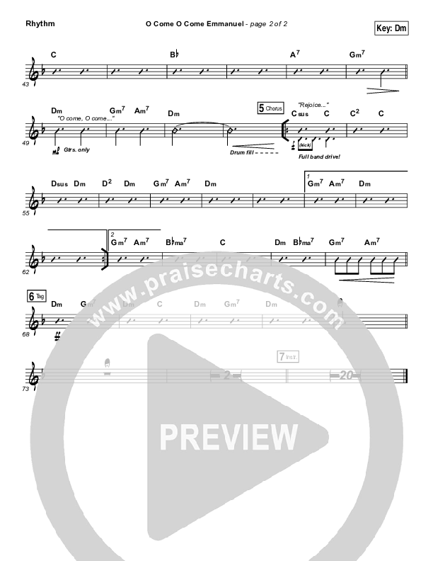 O Come O Come Emmanuel Rhythm Chart (Jeremy Camp)