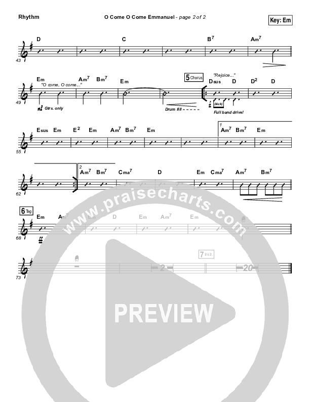 O Come O Come Emmanuel Rhythm Chart (Jeremy Camp)
