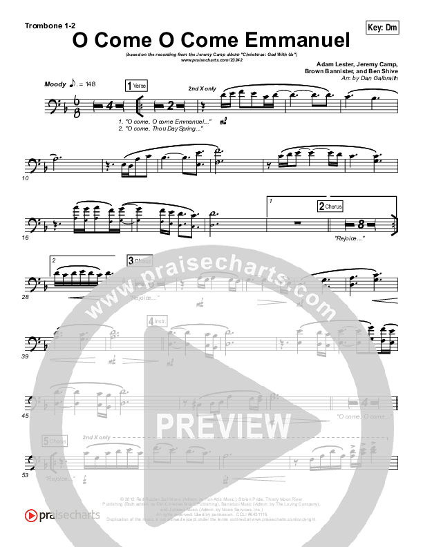 O Come O Come Emmanuel Trombone 1/2 (Jeremy Camp)