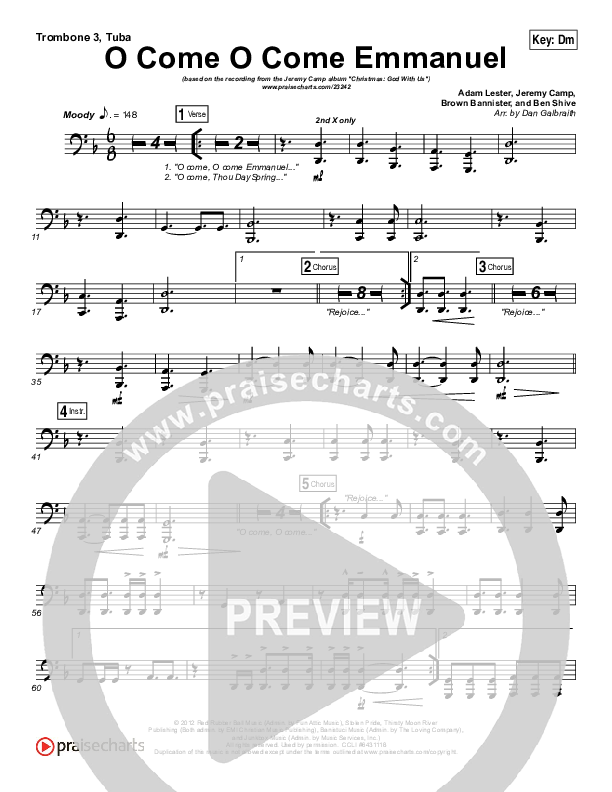 O Come O Come Emmanuel Trombone 3/Tuba (Jeremy Camp)