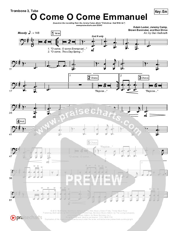 O Come O Come Emmanuel Trombone 3/Tuba (Jeremy Camp)