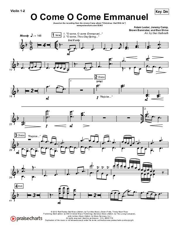O Come O Come Emmanuel Violin 1/2 (Jeremy Camp)
