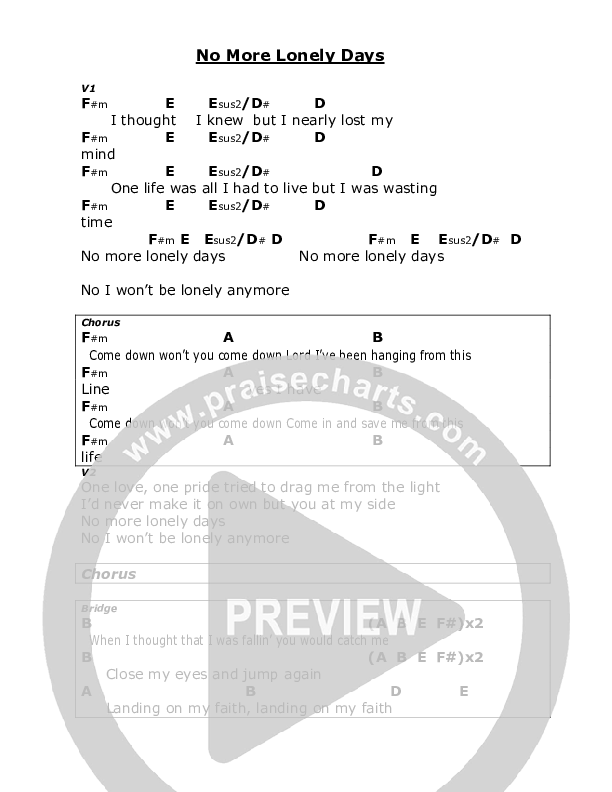 No More Lonely Days Chords & Lyrics (Steven Ybarra)
