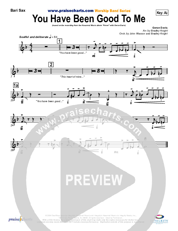 You Have Been Good To Me Bari Sax (Geron Davis)