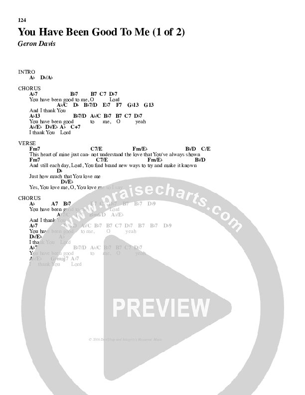 You Have Been Good To Me Chord Chart (Geron Davis)