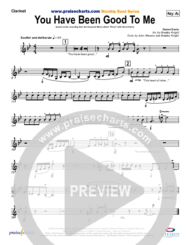 You Have Been Good To Me Clarinet (Geron Davis)