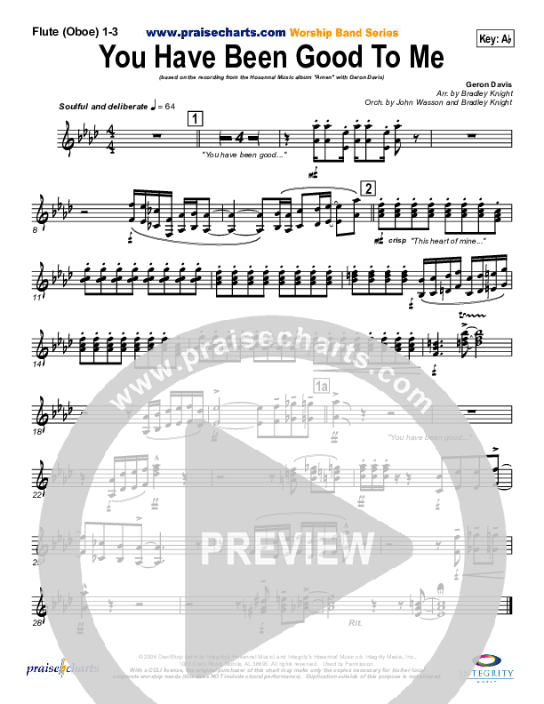 You Have Been Good To Me Flute/Oboe 1/2/3 (Geron Davis)