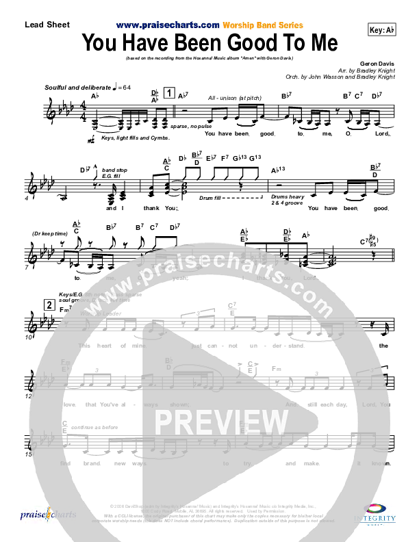 You Have Been Good To Me Lead Sheet (Geron Davis)