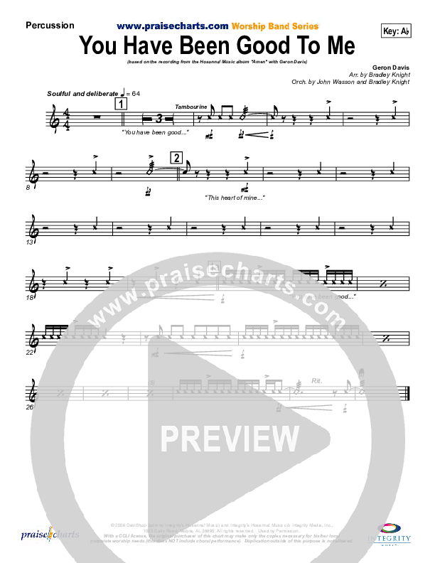 You Have Been Good To Me Percussion (Geron Davis)