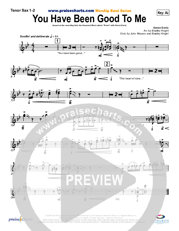You Have Been Good To Me Tenor Sax 1/2 (Geron Davis)
