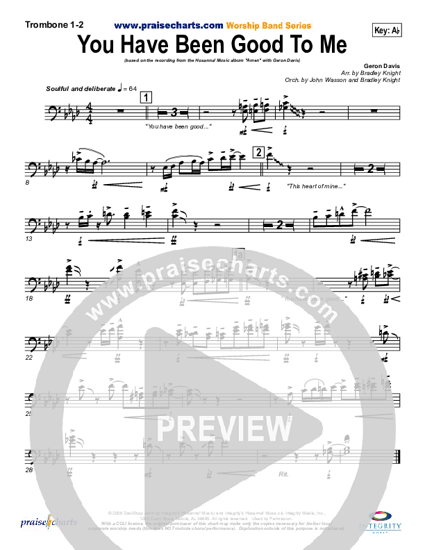 You Have Been Good To Me Trombone 1/2 (Geron Davis)