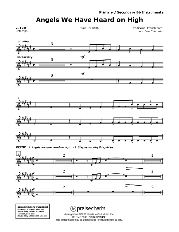 Angels We Have Heard On High Bb Instruments (Don Chapman)