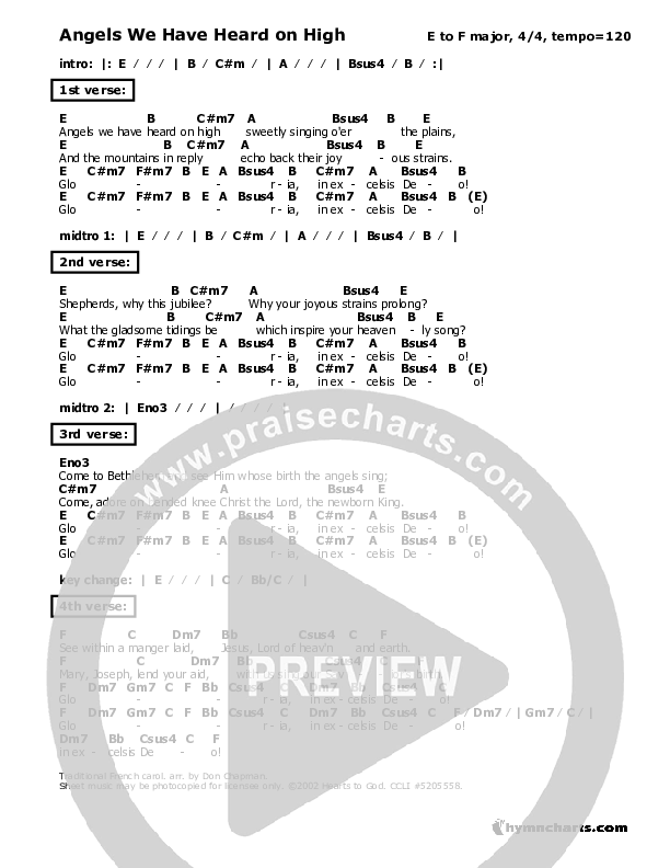 Angels We Have Heard On High Chords & Lyrics (Don Chapman)