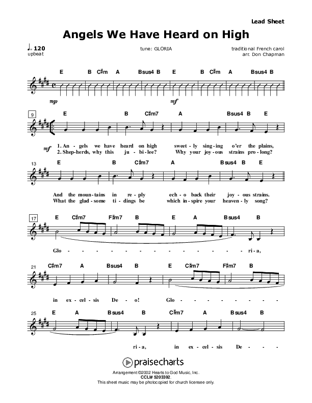 Angels We Have Heard On High Lead Sheet (Don Chapman)