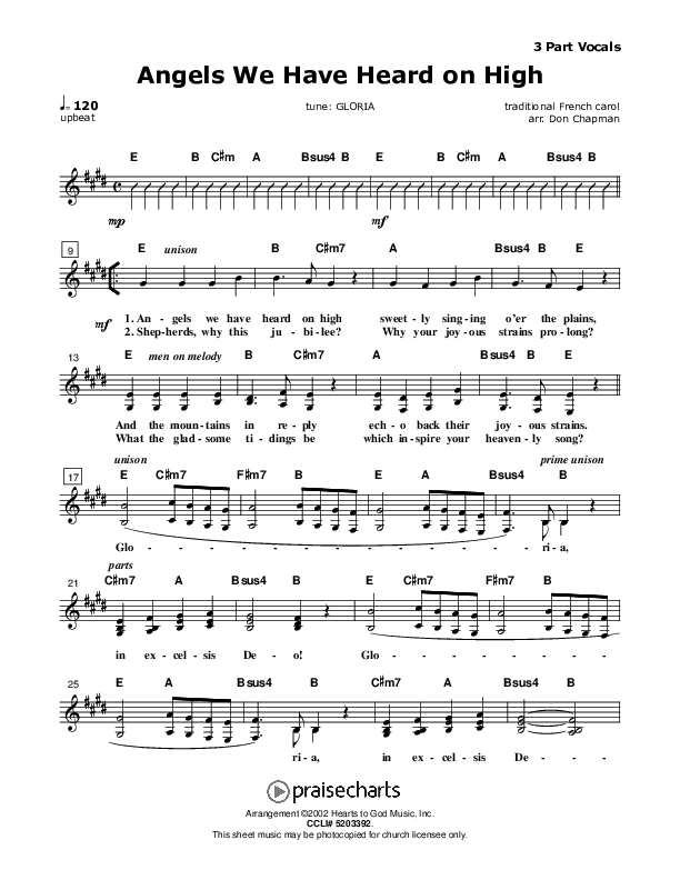 Angels We Have Heard On High Lead Sheet (SAT) (Don Chapman)