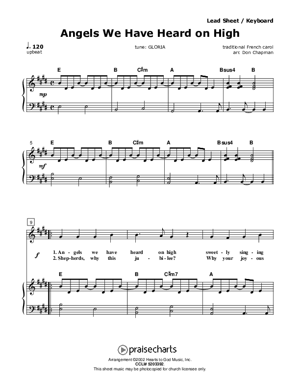 Angels We Have Heard On High Piano/Vocal (Don Chapman)