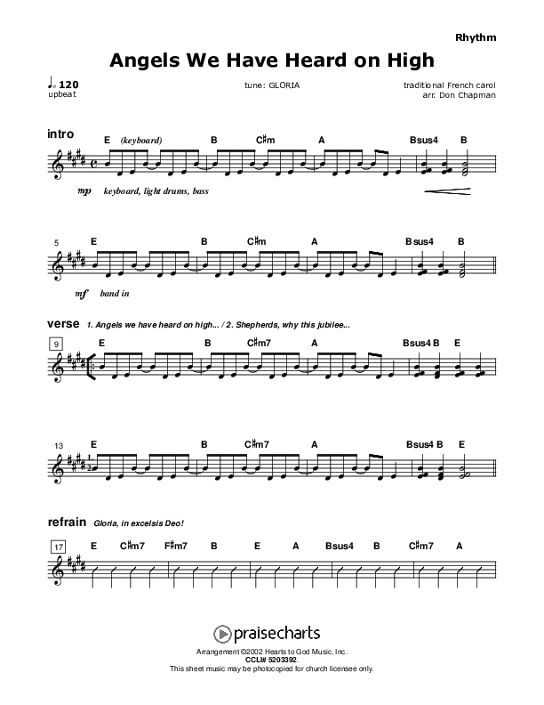 Angels We Have Heard On High Rhythm Chart (Don Chapman)