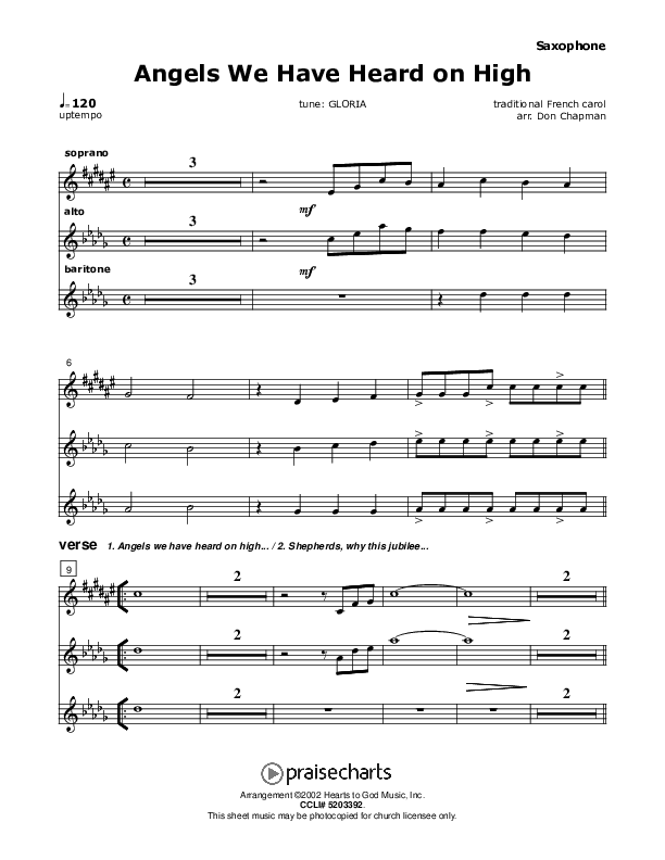 Angels We Have Heard On High Saxophone (Don Chapman)