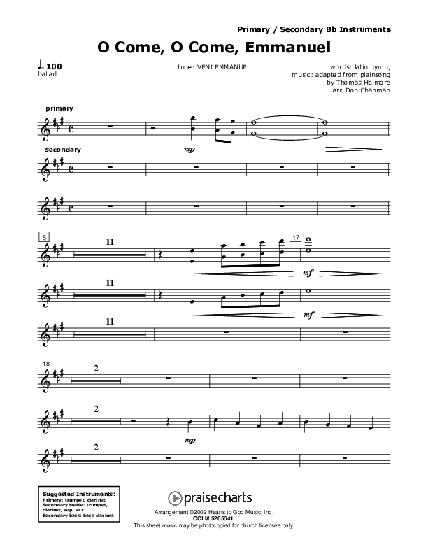 O Come O Come Emmanuel Bb Instruments (Don Chapman)