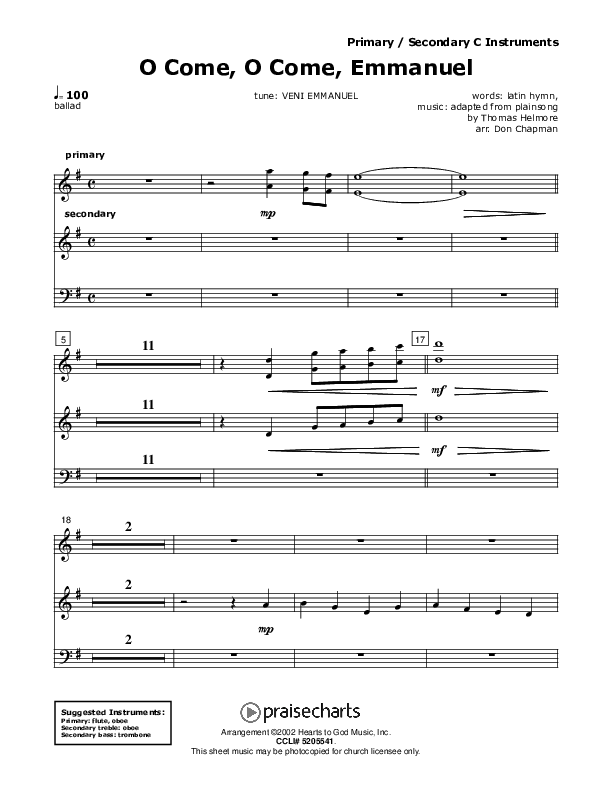O Come O Come Emmanuel C Instruments (Don Chapman)