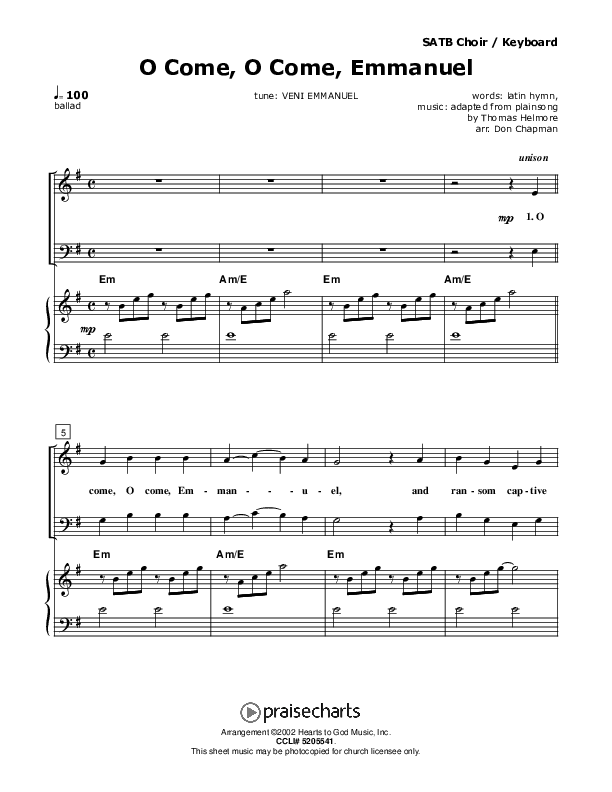 O Come O Come Emmanuel Lead & Piano (Don Chapman)