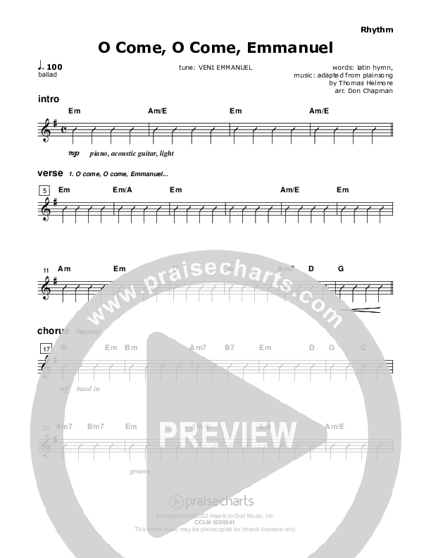 O Come O Come Emmanuel Rhythm Chart (Don Chapman)