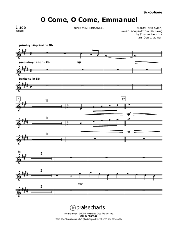 O Come O Come Emmanuel Saxophone (Don Chapman)