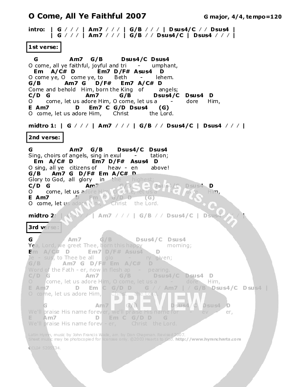 O Come All Ye Faithful Chord Chart (Don Chapman)