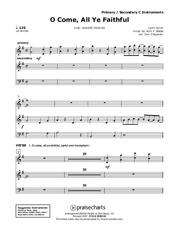 O Come All Ye Faithful C Instruments (Don Chapman)