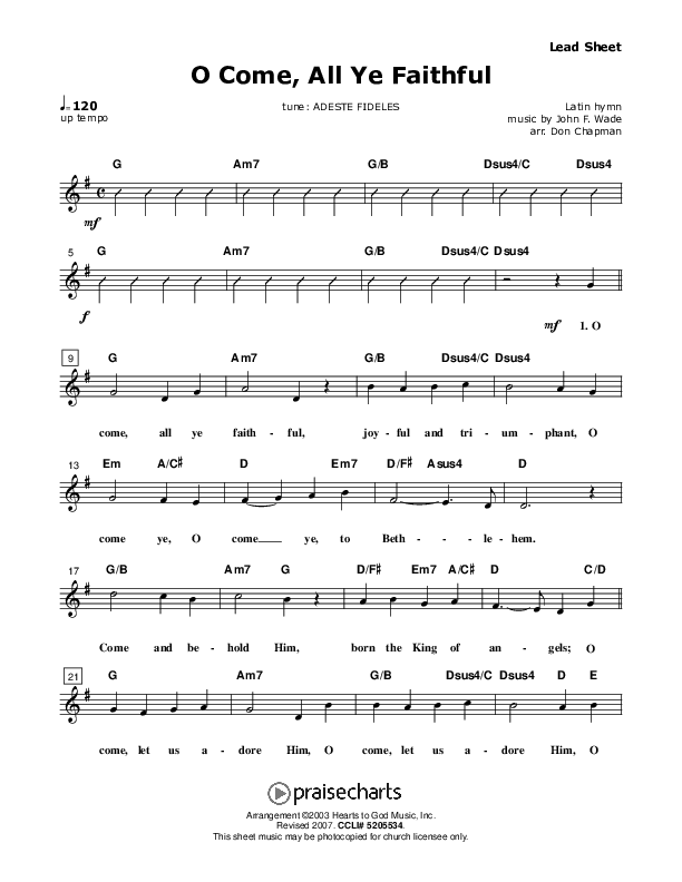 O Come All Ye Faithful Lead Sheet (Don Chapman)
