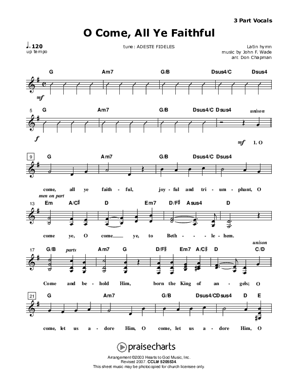 O Come All Ye Faithful Lead Sheet (SAT) (Don Chapman)