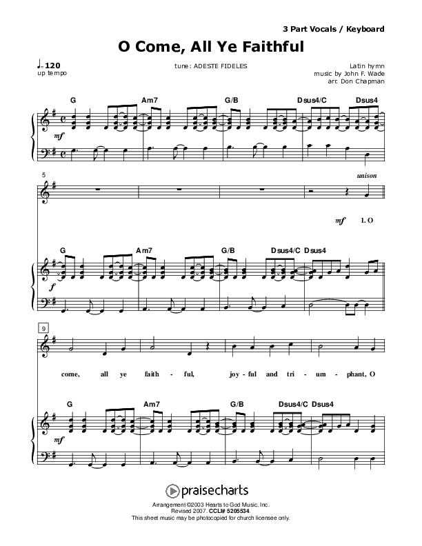 O Come All Ye Faithful Piano/Vocal (SAT) (Don Chapman)