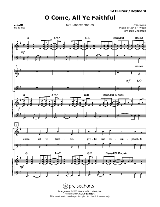 O Come All Ye Faithful Piano/Vocal & Lead (Don Chapman)