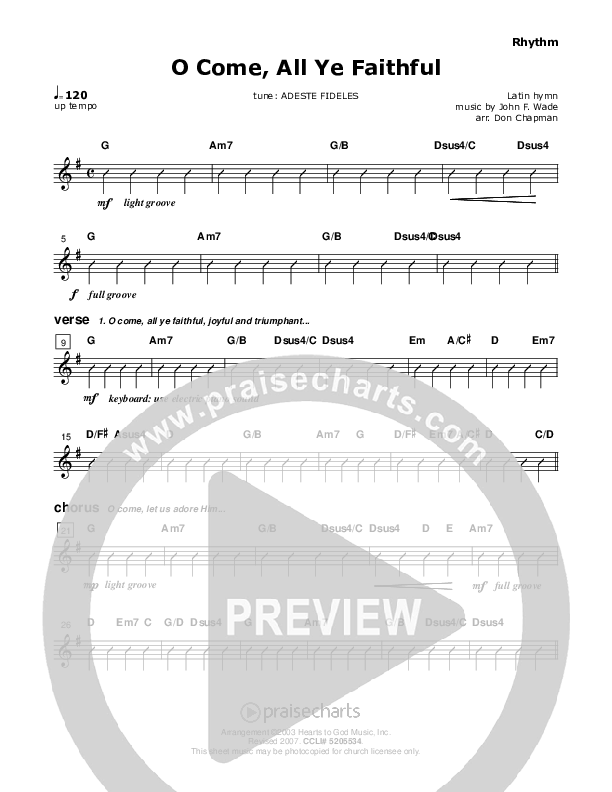 O Come All Ye Faithful Rhythm Chart (Don Chapman)