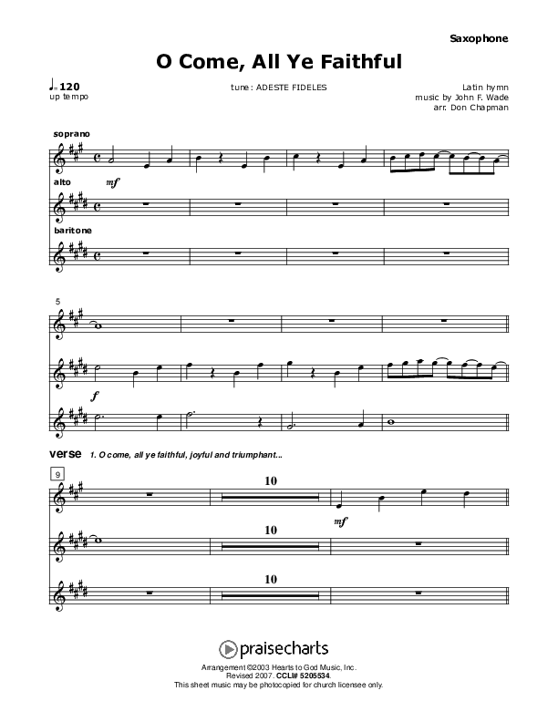 O Come All Ye Faithful Saxophone (Don Chapman)