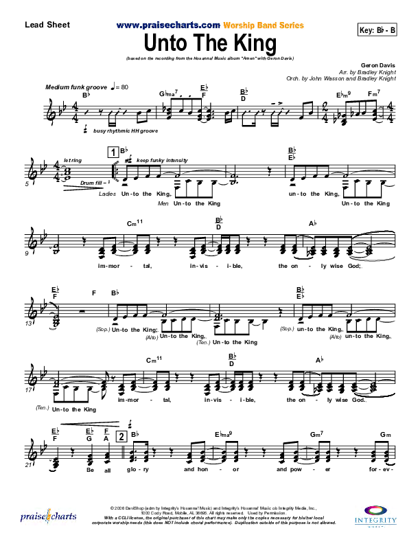 Unto The King Lead Sheet (SAT) (Geron Davis)