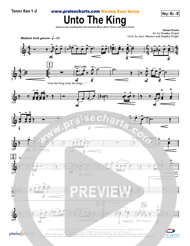Unto The King Tenor Sax 1/2 (Geron Davis)