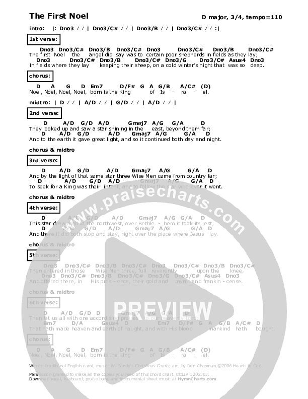The First Noel Chords & Lyrics (Don Chapman)