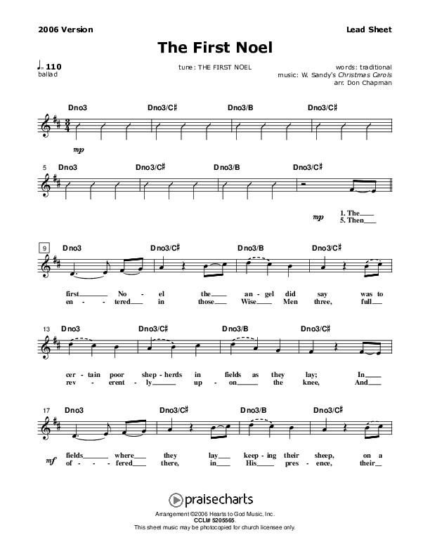 The First Noel Lead Sheet (Don Chapman)