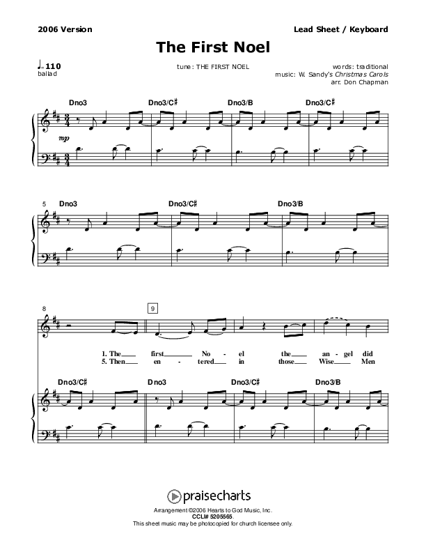 The First Noel Piano/Vocal (Don Chapman)