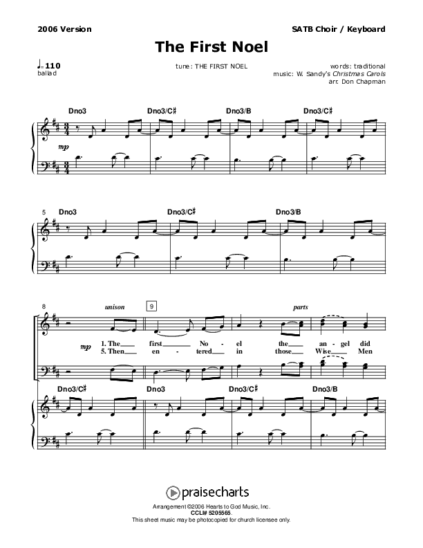 The First Noel Piano/Vocal (SATB) (Don Chapman)