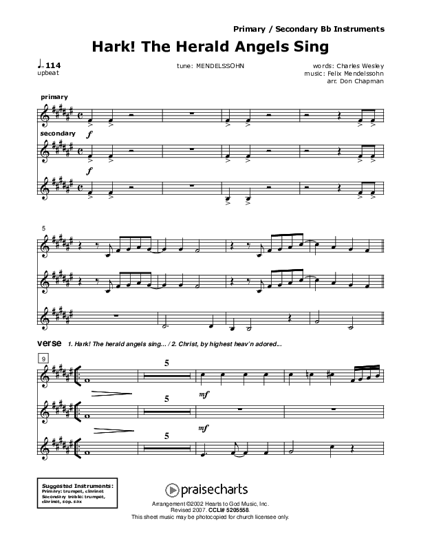 Hark The Herald Angels Sing Bb Instruments (Don Chapman)