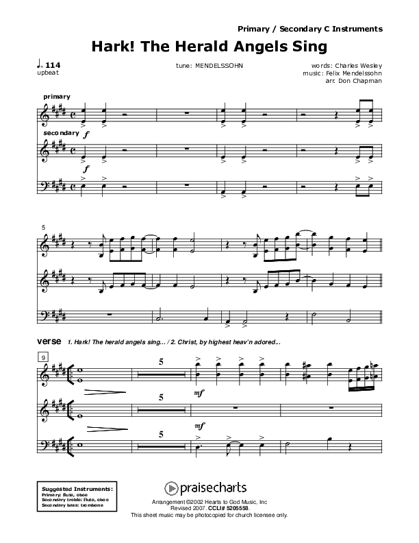 Hark The Herald Angels Sing C Instruments (Don Chapman)