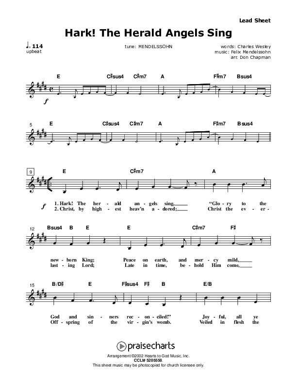 Hark The Herald Angels Sing Lead Sheet (Don Chapman)