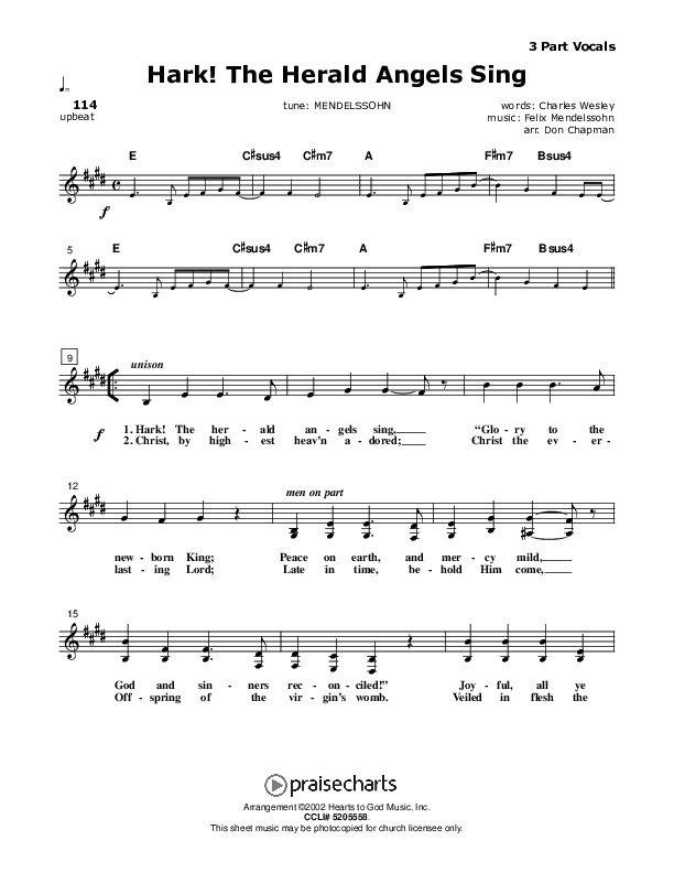 Hark The Herald Angels Sing Lead Sheet (SAT) (Don Chapman)