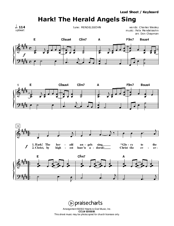 Hark The Herald Angels Sing Piano/Vocal (Don Chapman)