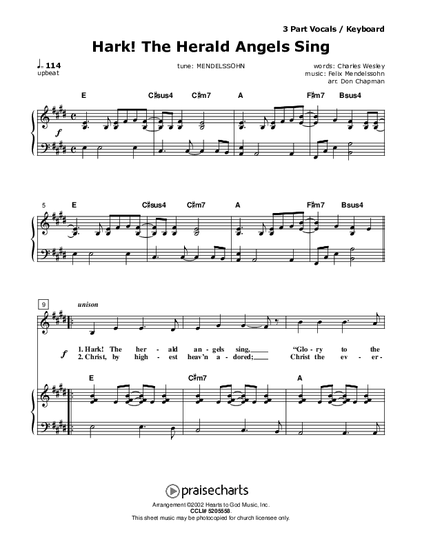 Hark The Herald Angels Sing Piano/Vocal (SAT) (Don Chapman)