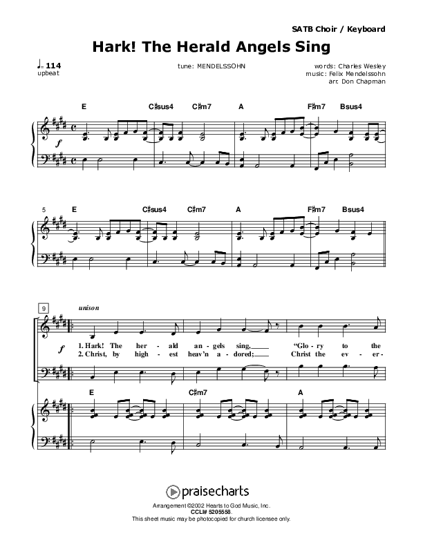 Hark The Herald Angels Sing Piano/Vocal (SATB) (Don Chapman)