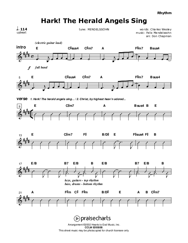 Hark The Herald Angels Sing Rhythm Chart (Don Chapman)